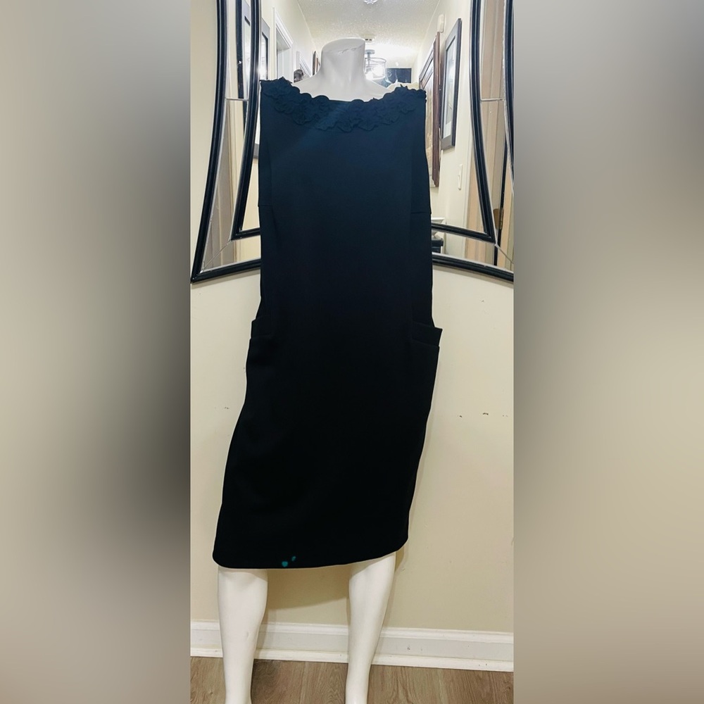 Element Black Midi Dress with Scalloped Neckline